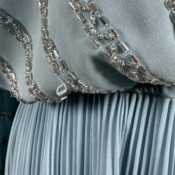 Vintage Jack Bryan Beaded Maxi Dress Pleated Blue Grecian Evening Prom Size S - Picture 13 of 16